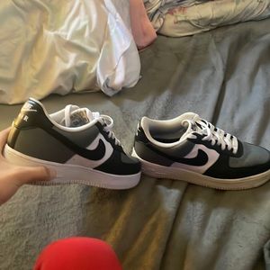 Black white and grey custom nike air force ones.